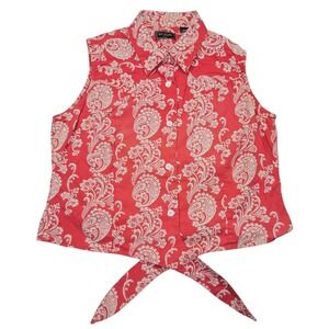 Bit & Bridle VTG Sleeveless Tie Front Button Down Paisley Red Sz L